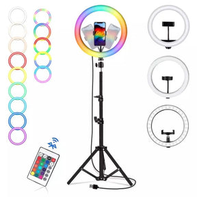 Ring Light 10 polegada/26cm anel lâmpada rgb colorido led anel de luz com tripé suporte arco-íris com clip MarisaStore